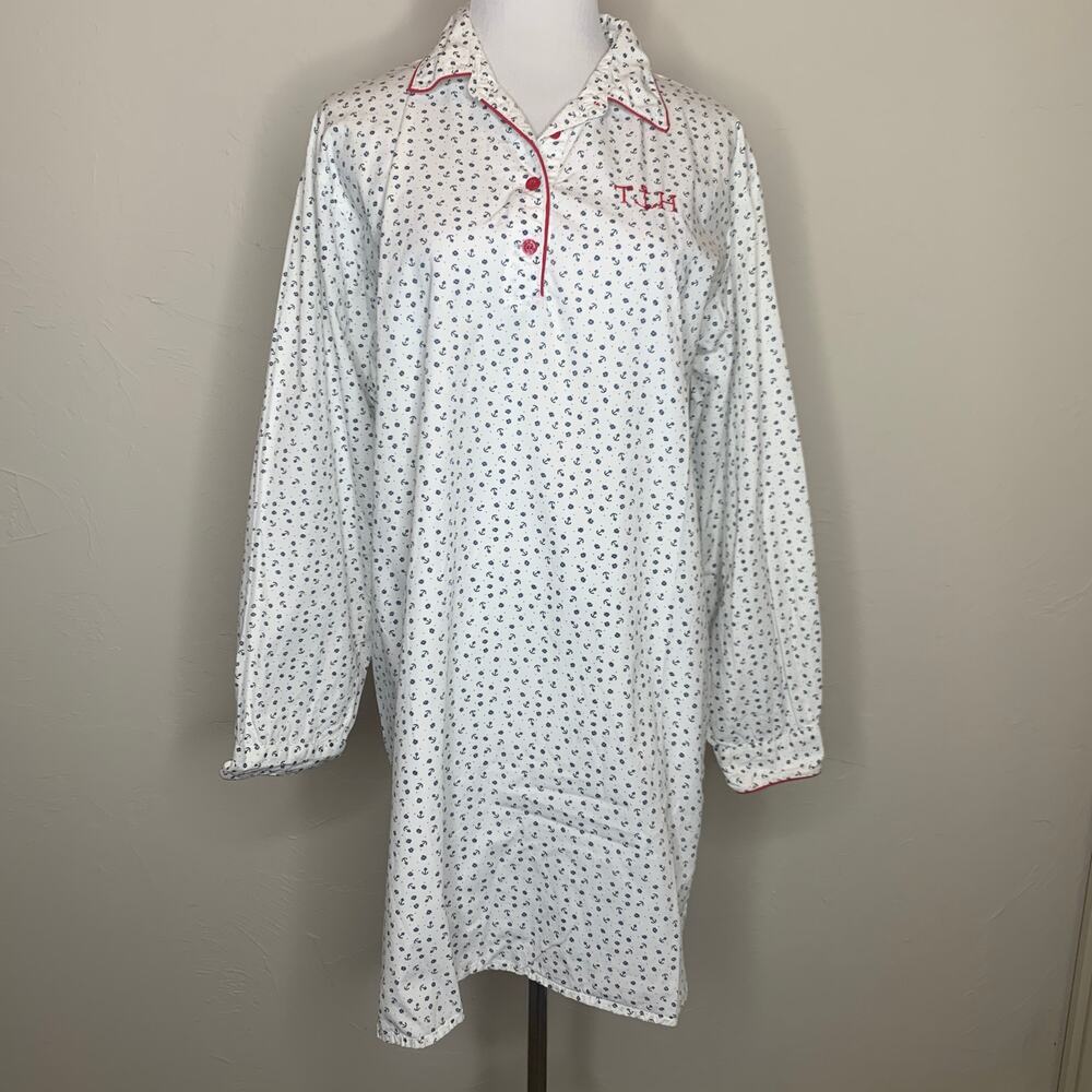 Tommy Hilfiger Pajama Shirt Short Gown Sz Medium Cotton Anchor Floral Print